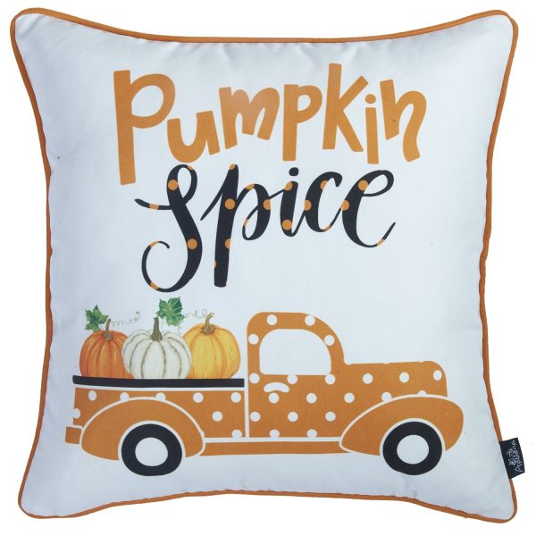 Set of Four 18" Orange Pumpkin Pick Up Truck Pillow Covers