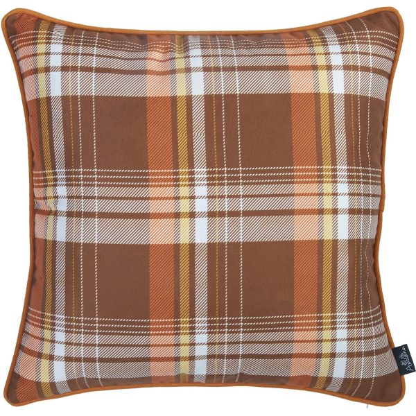 Set of Four 18" Orange and Brown Plaid Pumpkins Throw Pillow Covers - Image 3