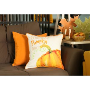 Set of Four 18" Orange and White Pumpkin Spice Throw Pillow Covers