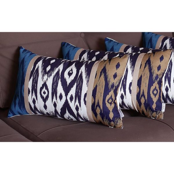 Set of 4 Brown and Blue Ikat Design Lumbar Pillow Covers - Image 2