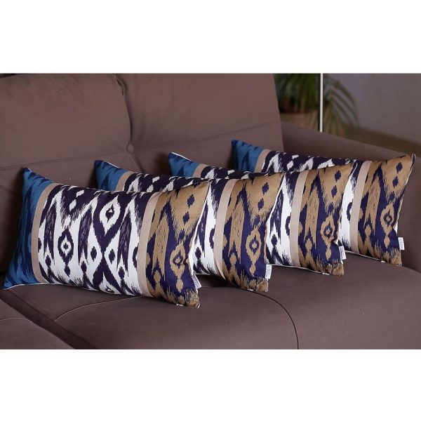 Set of 4 Brown and Blue Ikat Design Lumbar Pillow Covers - Image 3
