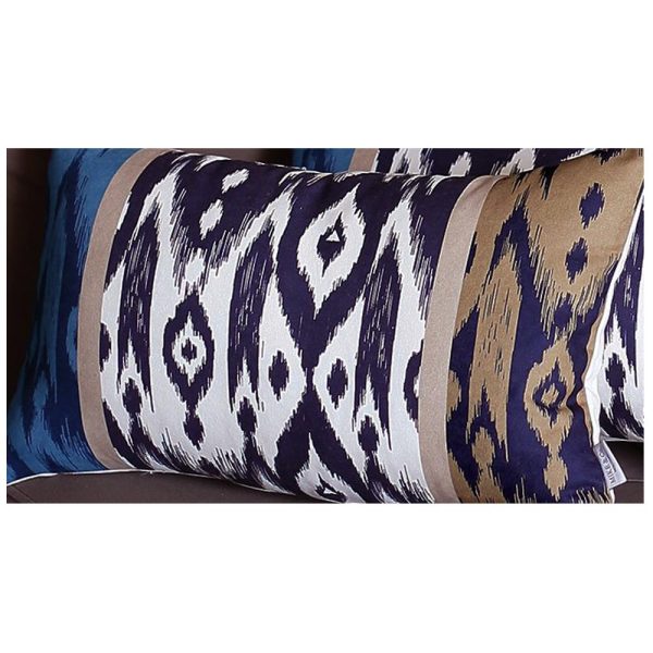 Set of 4 Brown and Blue Ikat Design Lumbar Pillow Covers - Image 4