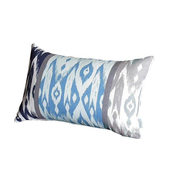 Set of 4 Aqua Blue and Gray Ikat Lumbar Pillow Covers - Image 2