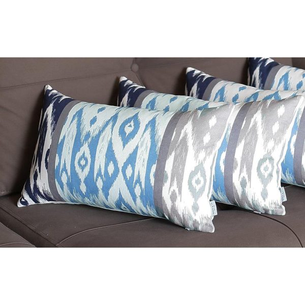 Set of 4 Aqua Blue and Gray Ikat Lumbar Pillow Covers - Image 3