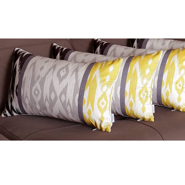 Set of 4 Gray and Yellow Ikat Lumbar Pillow Covers - Image 3