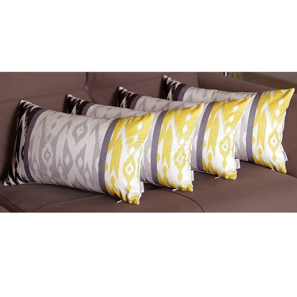 Set of 4 Gray and Yellow Ikat Lumbar Pillow Covers - Image 4