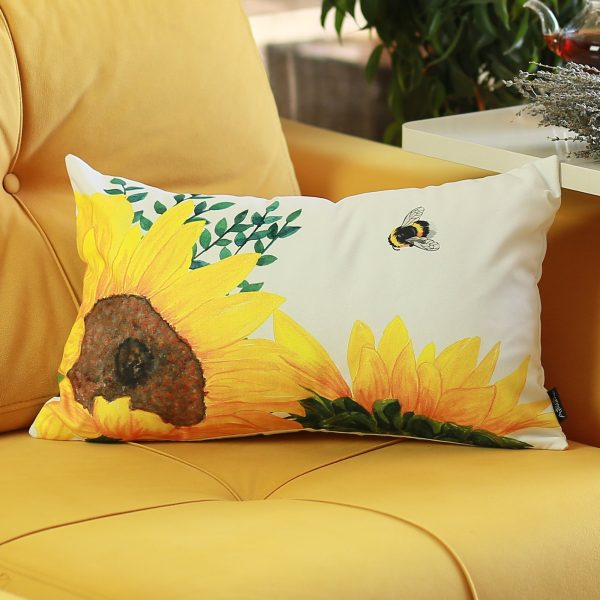 Set of 4 20" Sunflower Bee Lumbar Pillow Cover in Multicolor - Image 2