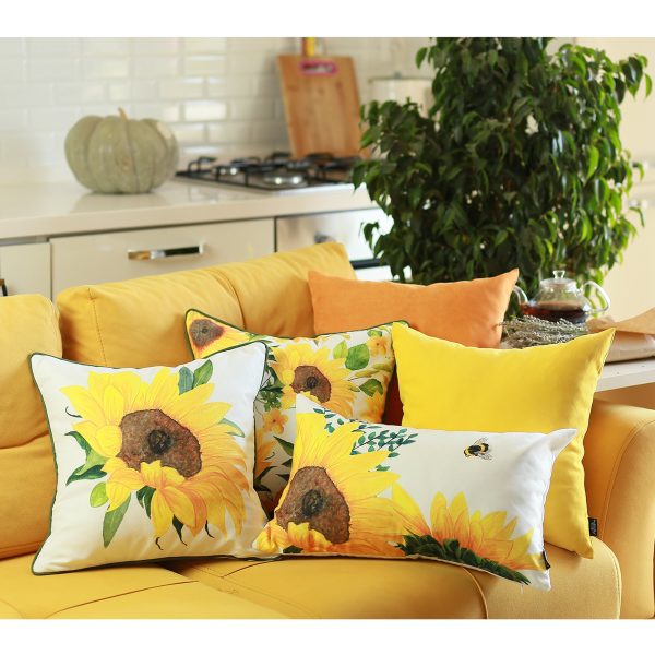 Set of 4 20" Sunflower Bee Lumbar Pillow Cover in Multicolor - Image 4