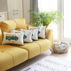 Set of Four 20" Green Pumpkin Pick Up Truck Lumbar Pillow Covers