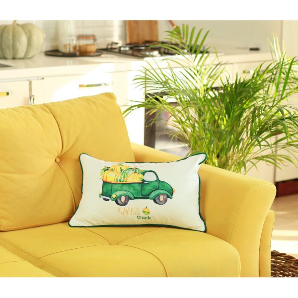 Set of Four 20" Green Pumpkin Pick Up Truck Lumbar Pillow Covers - Image 3
