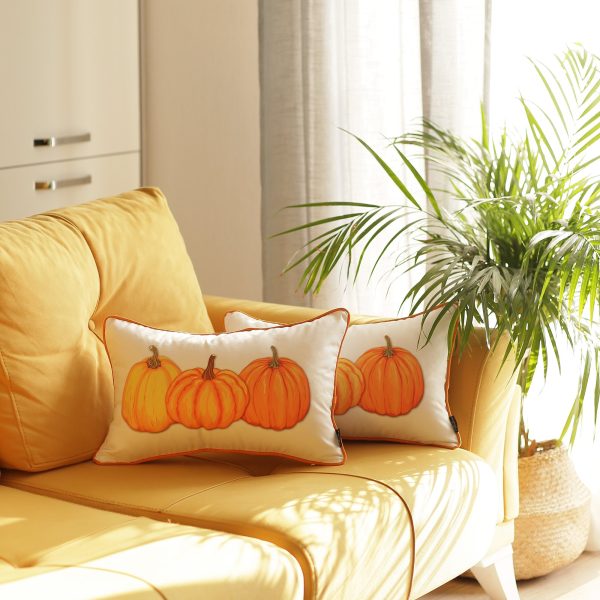 Set of Four 20" Orange Pumpkin Trio Lumbar Throw Pillow Covers