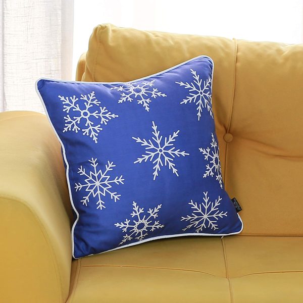 Set of Two Blue 18" Holiday Snowflakes Throw Pillow Covers - Image 2