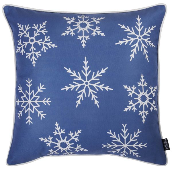 Set of Two Blue 18" Holiday Snowflakes Throw Pillow Covers - Image 4