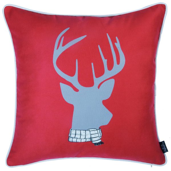Set of 4 18" Winter Deer Throw Pillow Cover in Multicolor - Image 4