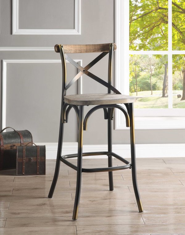 43" High Back Antiqued Copper and Oak Finish Bar Chair - Image 2