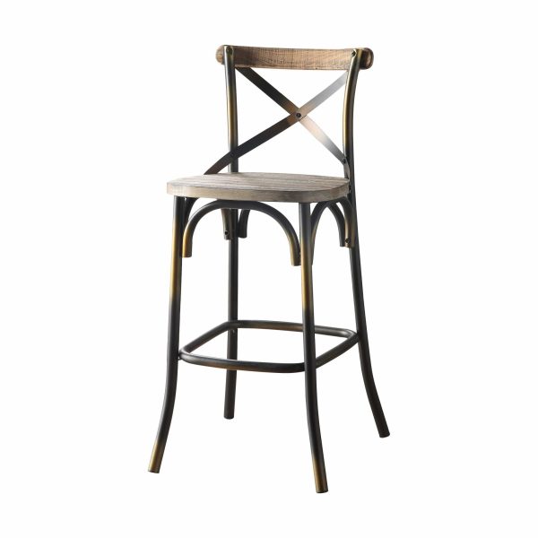 43" High Back Antiqued Copper and Oak Finish Bar Chair - Image 3