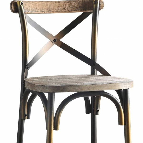 43" High Back Antiqued Copper and Oak Finish Bar Chair - Image 4