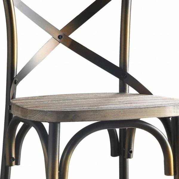 43" High Back Antiqued Copper and Oak Finish Bar Chair - Image 5