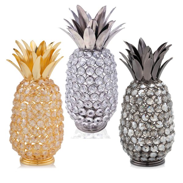11" Faux Crystal and Gold Pineapple Sculpture - Image 2