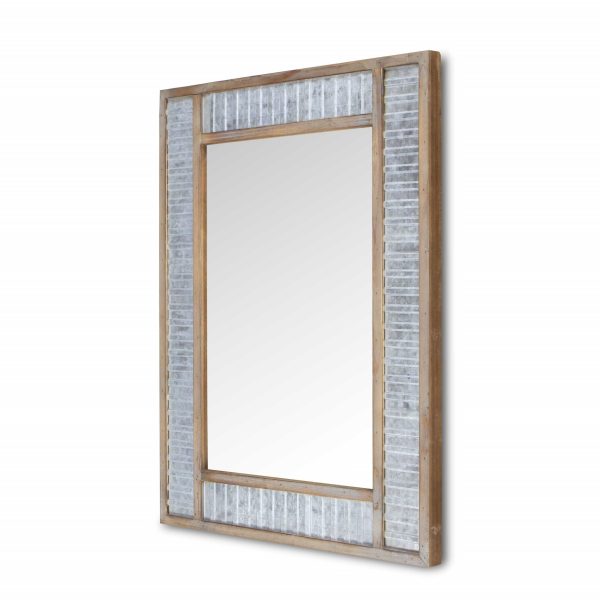 Modern Farmhouse Rectangular Wood and Galvanized Metal Wall Mirror - Image 2