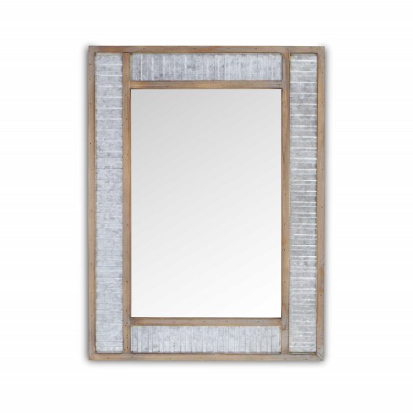 Modern Farmhouse Rectangular Wood and Galvanized Metal Wall Mirror - Image 3