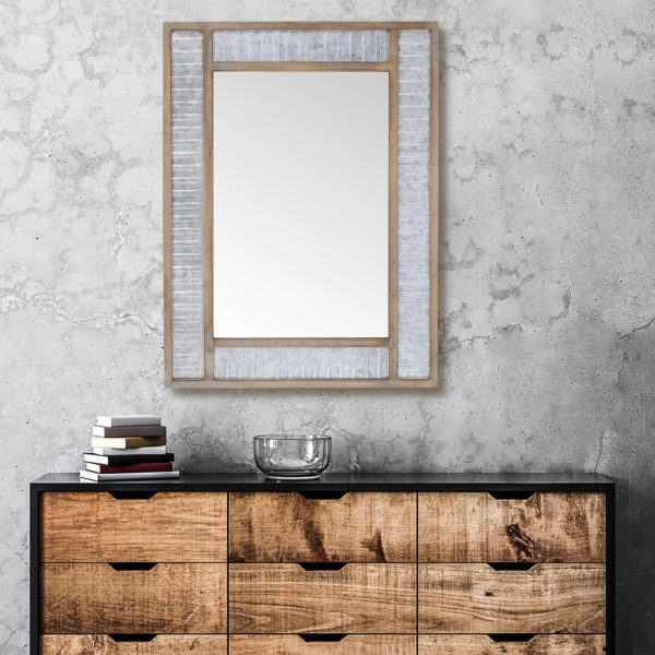 Modern Farmhouse Rectangular Wood and Galvanized Metal Wall Mirror - Image 5