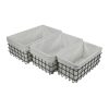 Set of 3 Rectangular White Lined and Metal Wire Baskets - Image 2