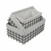Set of 3 Rectangular White Lined and Metal Wire Baskets - Image 3