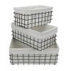 Set of 3 Rectangular White Lined and Metal Wire Baskets - Image 4