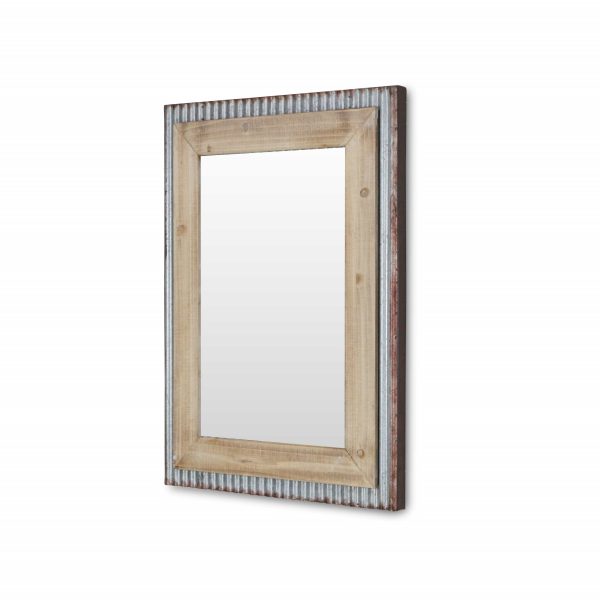 Glavanized Metal and Wood Rectangular Frame Wall Mirror - Image 2