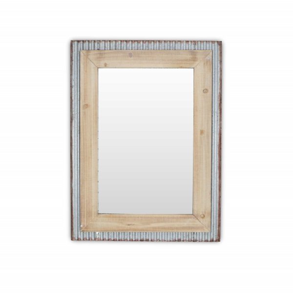 Glavanized Metal and Wood Rectangular Frame Wall Mirror - Image 3