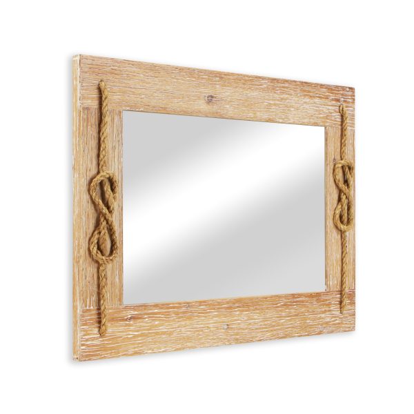 Brown Wood Finished Frame with Nautical Rope Accent Wall Mirror - Image 3
