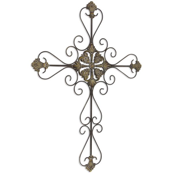 Large Gray Metal Scroll Design Gray Hanging Cross Wall Decor - Image 2