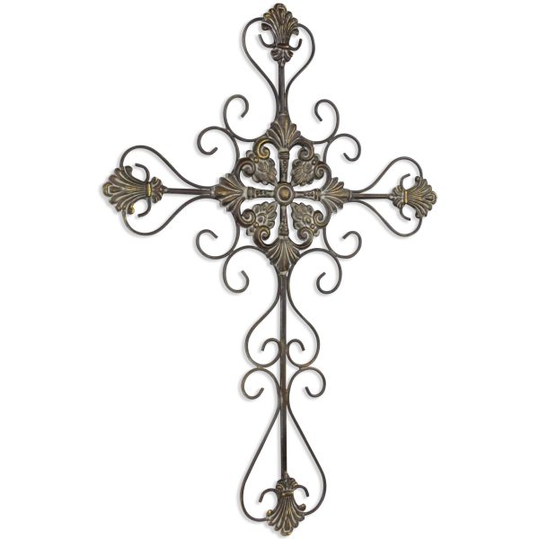 29" Gray Metal Scroll Design Gray Hanging Cross Wall Decor - Image 2