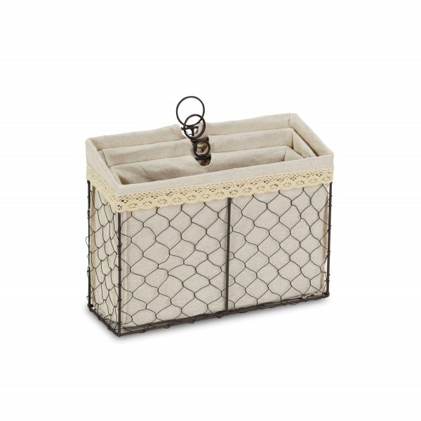 Set of 3 Brown Linen Fabric and Line Metal Organizers - Image 2