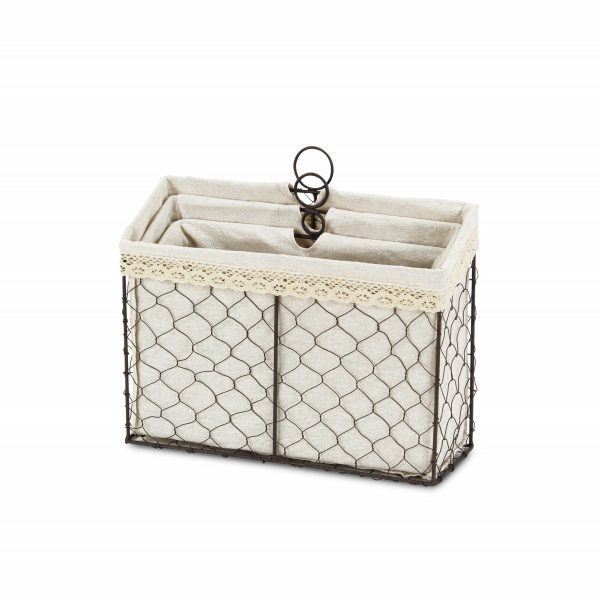 Set of 3 Brown Linen Fabric and Line Metal Organizers - Image 3