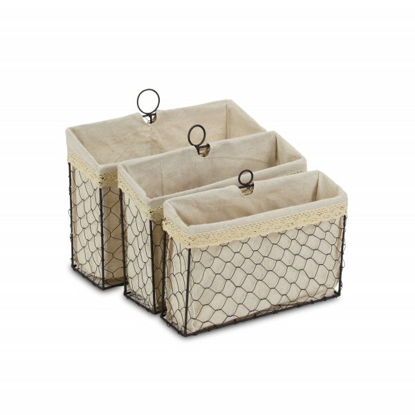 Set of 3 Brown Linen Fabric and Line Metal Organizers - Image 5