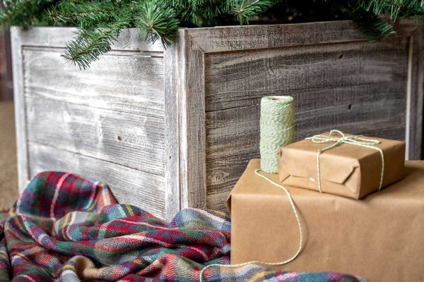 23" Gray White Wash Plank Christmas Tree Collar - Image 2