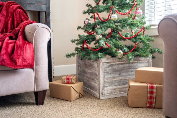 23" Gray White Wash Plank Christmas Tree Collar - Image 5