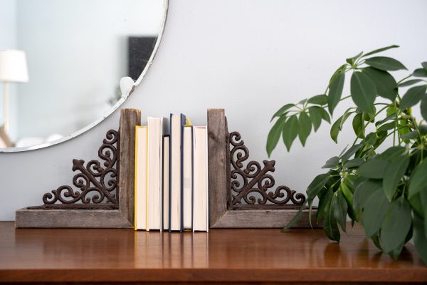 Set of Two Natural Weathered Gray Wood and Metal Corbels. - Image 2