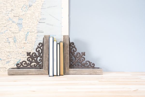 Set of Two Natural Weathered Gray Wood and Metal Corbels. - Image 5