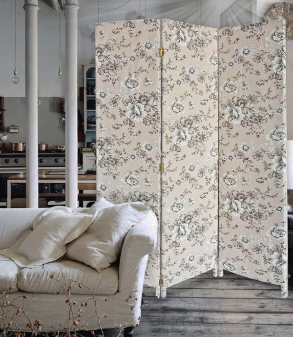 3 Panel Beige and Black Soft Fabric Finish Room Divider - Image 3
