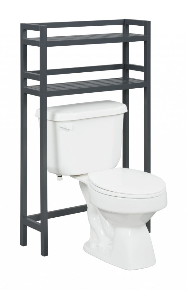 48" Graphite Finish 2 Tier Solid Wood Over Toilet Organizer - Image 2