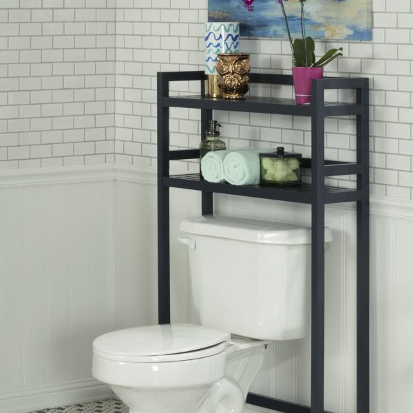 48" Graphite Finish 2 Tier Solid Wood Over Toilet Organizer - Image 3