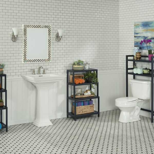 48" Graphite Finish 2 Tier Solid Wood Over Toilet Organizer - Image 4