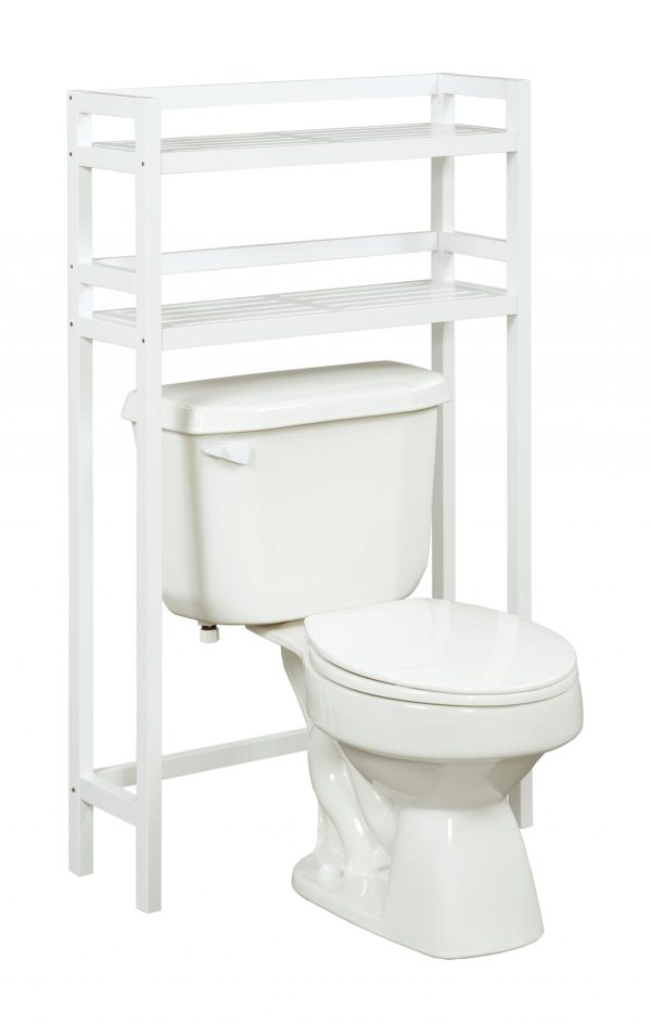 48" White Finish 2 Tier Solid Wood Over Toilet Organizer - Image 2