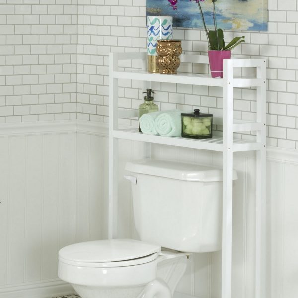 48" White Finish 2 Tier Solid Wood Over Toilet Organizer - Image 3