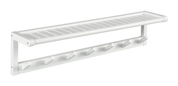 Wood Large Peg Coat or Towel Rack with Shelf in White