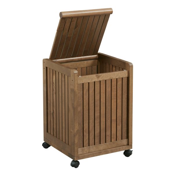 Chestnut Solid Wood Rolling Laundry Hamper with Lid - Image 2