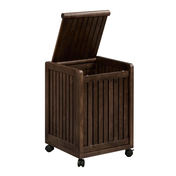 Espresso Solid Wood Rolling Laundry Hamper with Lid - Image 2